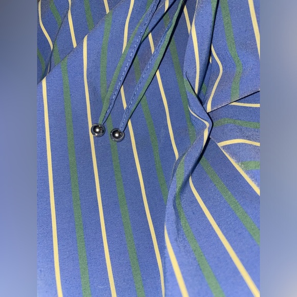 Veronica Beard Teagan Stripe Ruched V-Neck Midi Blue Kelly Green Dress NWT - Picture 7 of 8